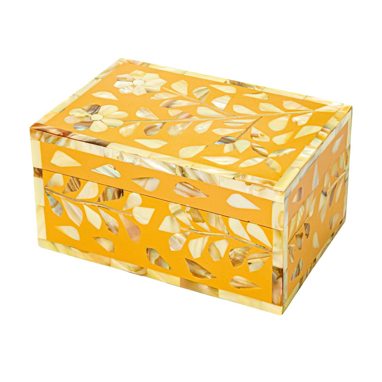 Hello Honey® 6" Multicolor Floral Mother of Pearl & Reclaimed Wood Box